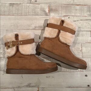 G By Guess Aussie Faux Fur Cold Weather Boots with Buckle Detail